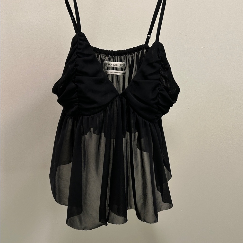 Urban Outfitters Black Sheer Ruched Camisole Tank